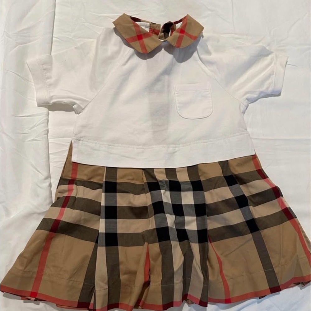 Burberry Kids Dress in White and Tan Plaid